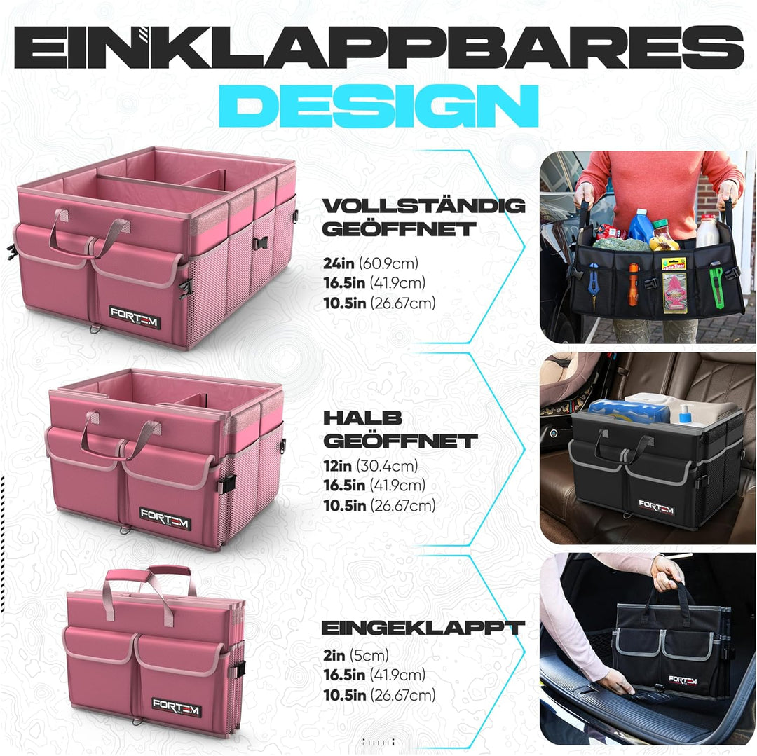 FORTEM Kofferraum Organizer, Kofferraumtasche, Zusammenklappbarer Auto Organizer Kofferraum mit Fäch