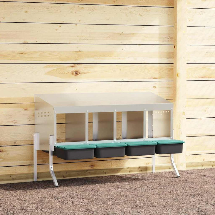 Hühner-Nistkasten mit 4 Fächern aus verzinktem Stahl, höhenverstellbare Beine, wetterfest, für Geflü