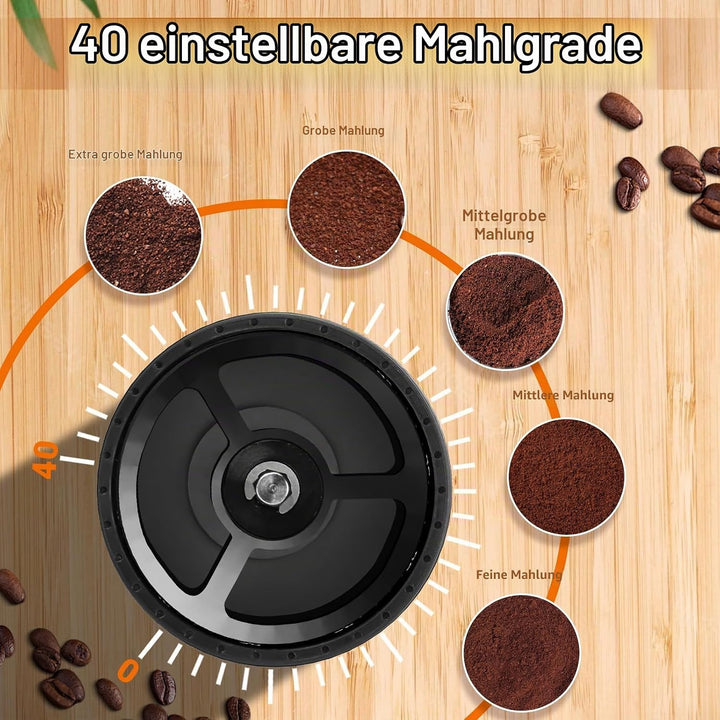 Kaffeemühle Manuell mit Keramischem Mahlwerk, 40 Präzise Einstellbare Mahlgrade für French Press, Po