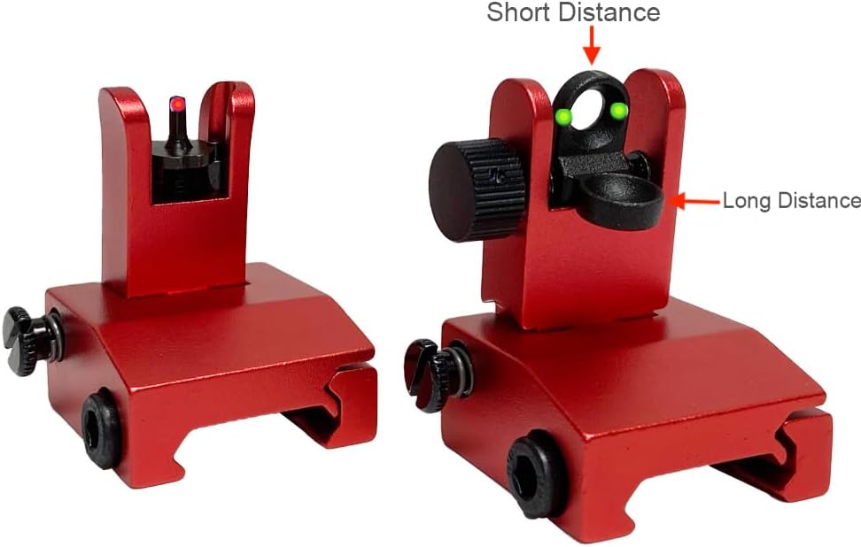 ST02DR Fiber Optics Front und Rear Sights Flip Up Picatinny Rail Mounted Backup Iron Sights (rot)