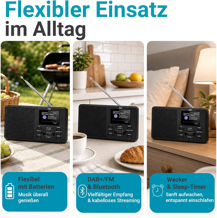 XORO DAB 142 - Tragbares Digitalradio, UKW und DAB+ Empfang, Senderspeicher, RDS-Funktion, Wecker, B
