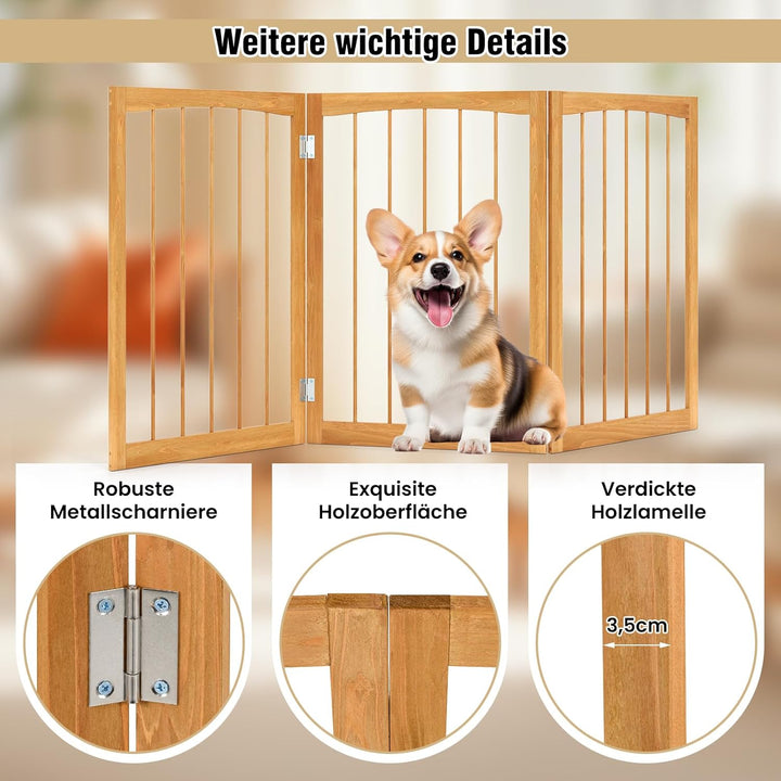 GYMAX Absperrgitter Hund 3-teilig, 159 x 76 cm Faltbar Hundegitter mit 180° Drehung, Schutzgitter Ho