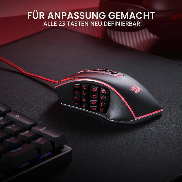 Redragon M990 MMO Gaming Maus, 32000 DPI Hochpräzise kabelgebundene RGB Maus mit 23 programmierbaren