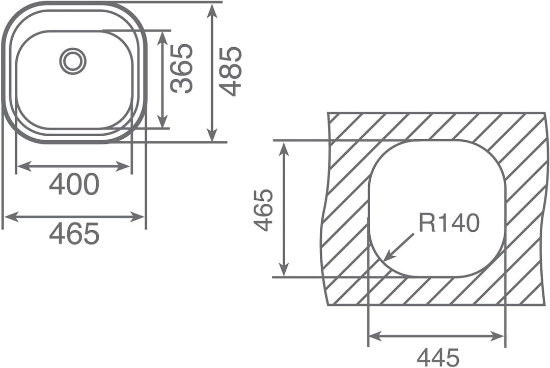 STYLO 1C Fregadero inox cubeta, 165mm, Øgrifo, Mueble 45