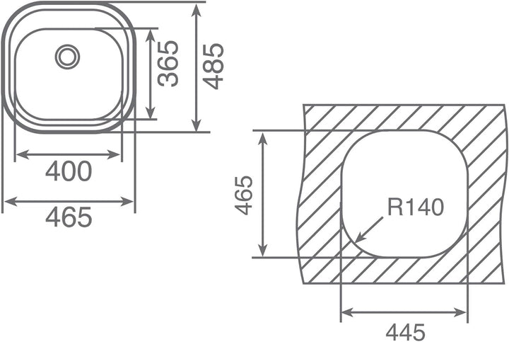 STYLO 1C Fregadero inox cubeta, 165mm, Øgrifo, Mueble 45