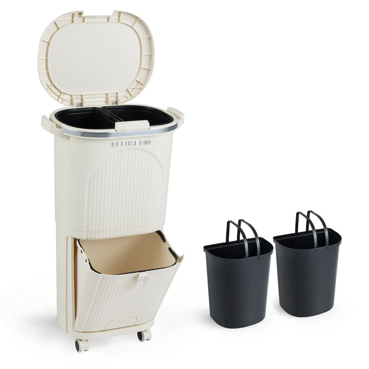 COSTWAY Mülleimer Küche, Mülltrennsystem 3 Fächer, 2 x 12L Inneneimer & 14L Treteimer, Abfalleimer m