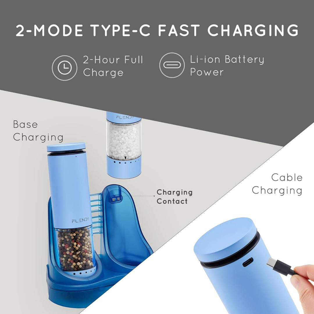 Flendy Salz und Pfeffermühle Elektrisch 2er Set, Elektrische Salz und Pfeffermühle Set mit USB-C Lad