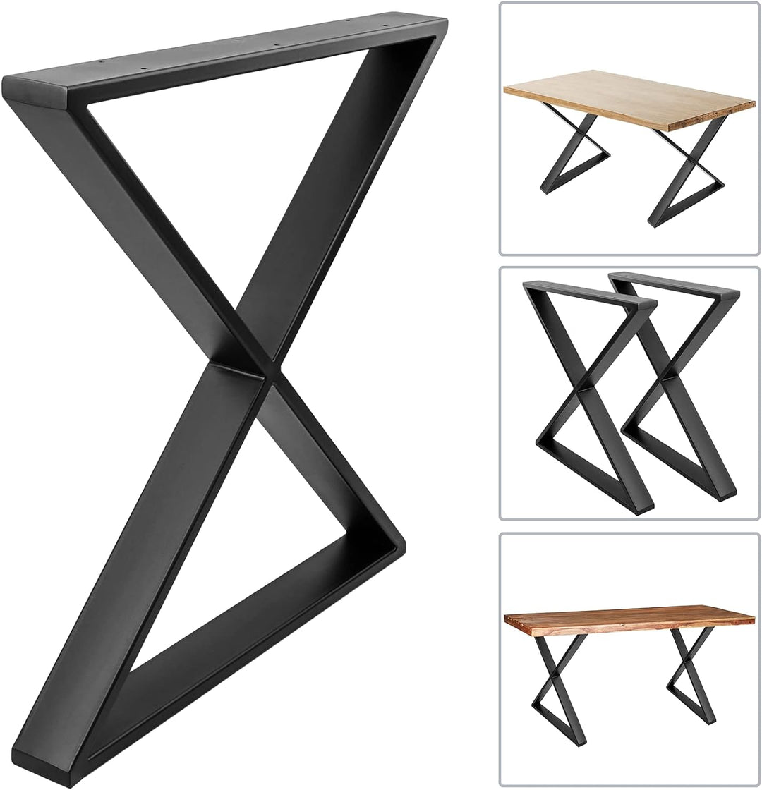 PrimeMatik - Tischbeine in 'X' aus Stahl 680 x 80 x 710 mm 2-Pack mit horizontaler Basis