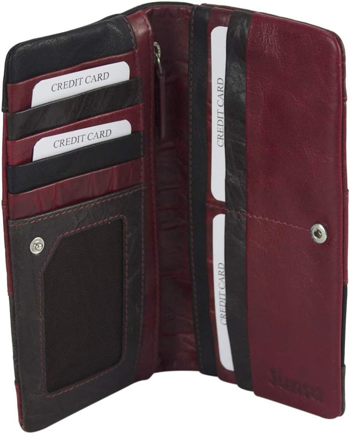 Sunsa Geldbörse. Leder Geldbeutel. Grosser Portemonnaie mit RFID Schutz. Damen Brieftasche mit viele