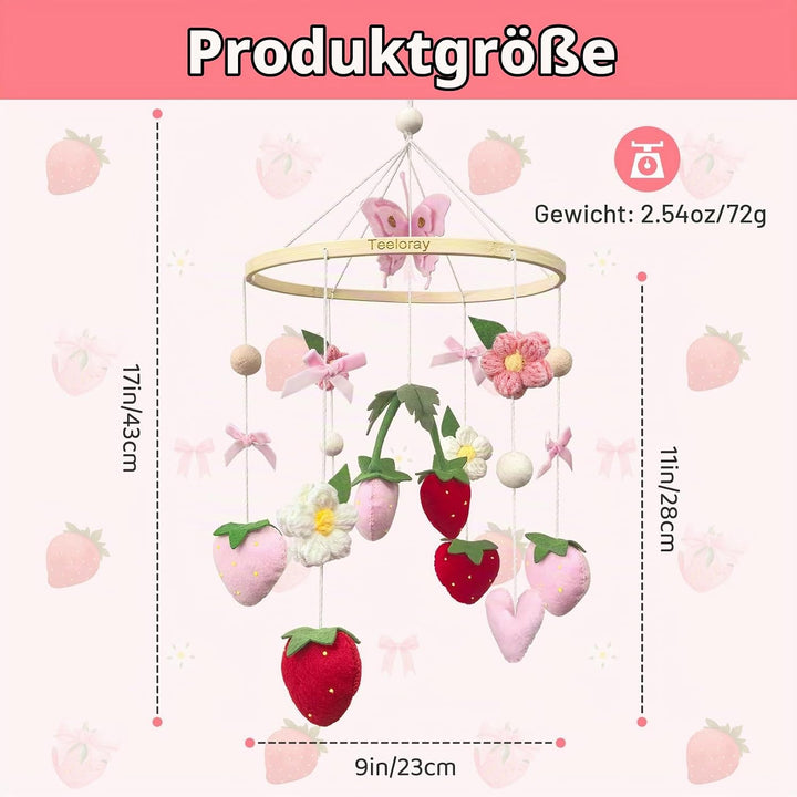 Mobile Baby mit Erdbeere, Blumen und Filzbällen Mädchen baby mobile windspiel für Babybett, Mobile B