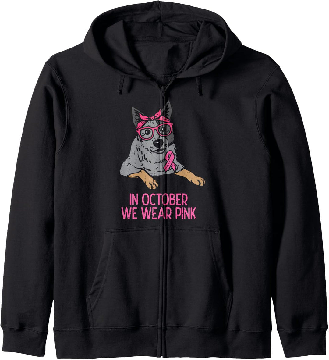 Im Oktober tragen wir das Bewusstsein von Pink Heeler bei Brustkrebs für Hunde Kapuzenjacke