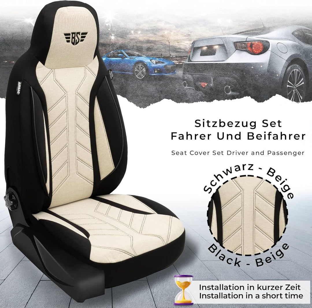 BREMER SITZBEZÜGE Mass Sitzbezüge Schonbezüge für Skoda Citigo I &amp; II PLKT207 PLKT207 - Schwarz/Beig