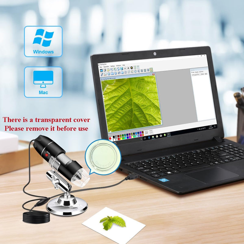 USB-Mikroskop-Kamera, 40x bis 1000x, Digitales Mikroskop mit Metallständer und Tragetasche, Kompatib