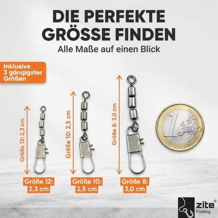 Zite Fishing Dreifach-Wirbel Sortiment 60 Stück - Inklusive praktischer Sortier-Box - Angelwirbel-Se