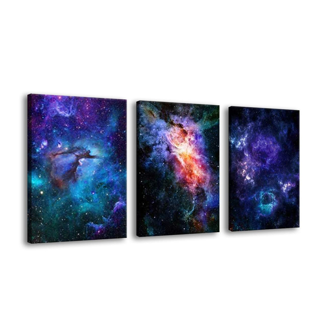 ZHONGYUTONG Nebel Galaxie Kunstdruck auf Leinwand mit Rahmen 3-teilig Universum Wandbild Weltraum Wa