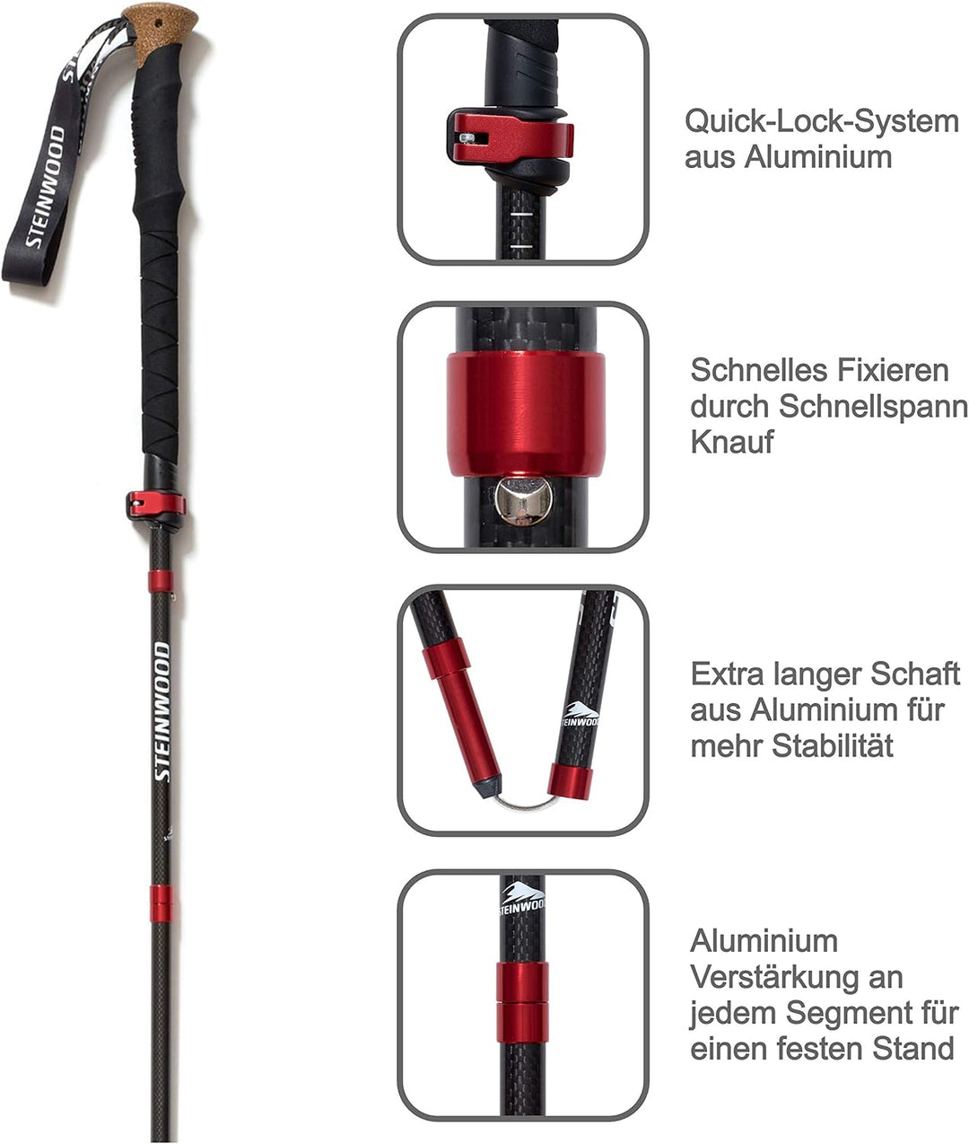Steinwood Premium Carbon Wanderstöcke - Trekkingstöcke - extra leicht, verstellbar mit Teleskop und