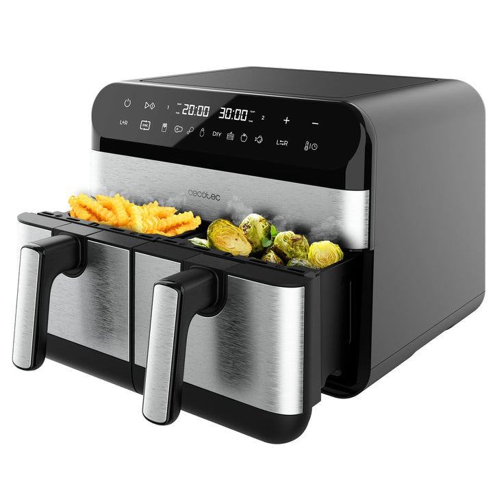 Cecotec Digitale Heissluftfritteuse mit 9L - Air Fryer Cecofry Advance 9000 Inox. 2800W, 2 Behälter,