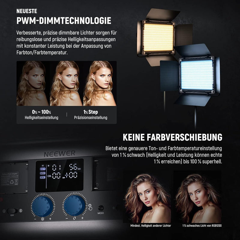 NEEWER RGB1200 60W RGB LED Videoleuchte Panel mit APP/2,4G Steuerung 22000Lux@0,5m/1% präzises Min D