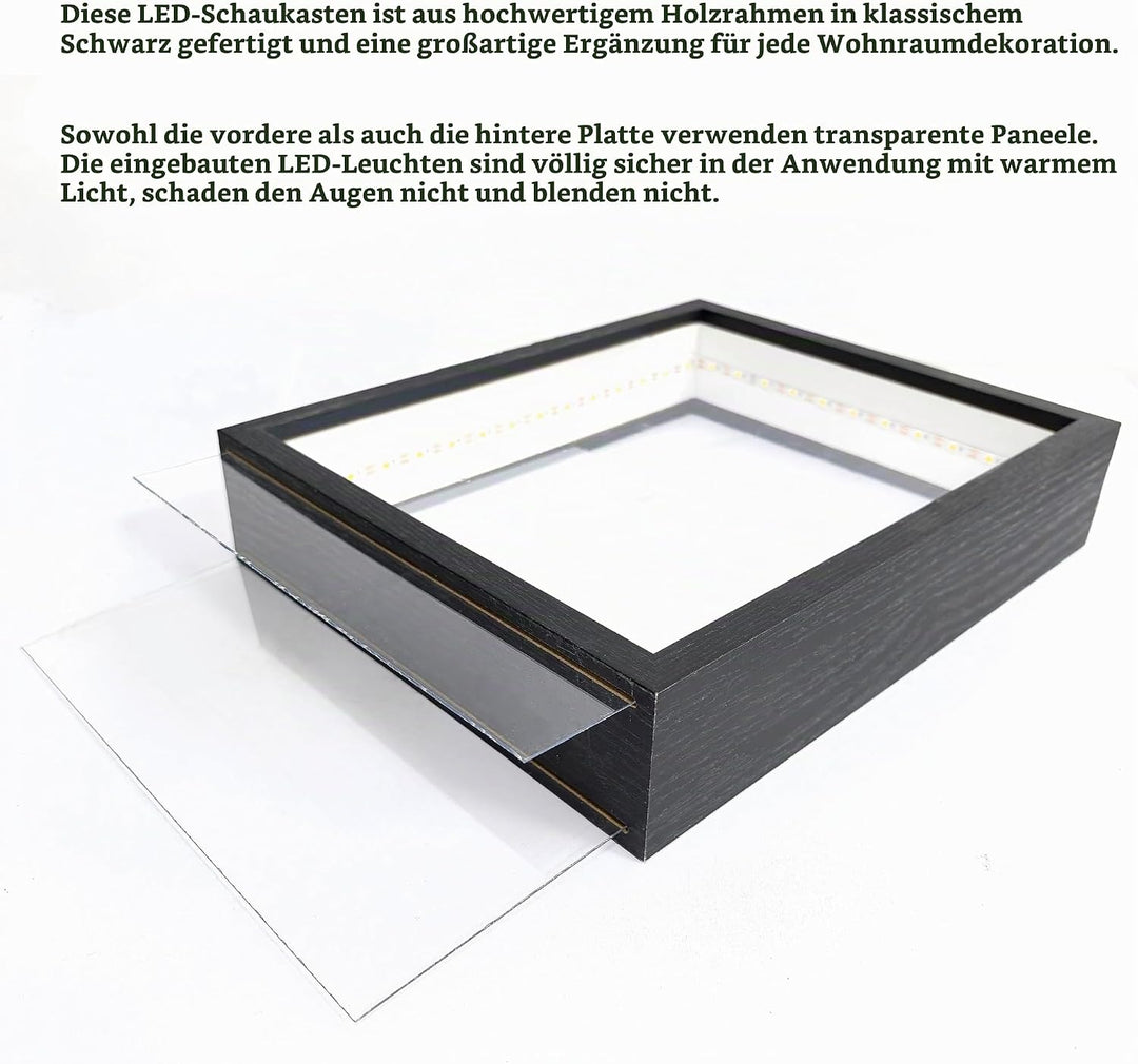 HanYun 3D Bilderrahmen Zum Befüllen mit LED-Lichterketten, 21.5X26.5cm Bilderrahmen Schwarz n tiefer