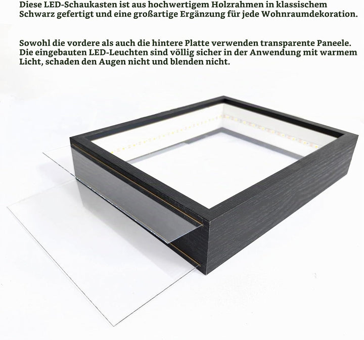 HanYun 3D Bilderrahmen Zum Befüllen mit LED-Lichterketten, 21.5X26.5cm Bilderrahmen Schwarz n tiefer