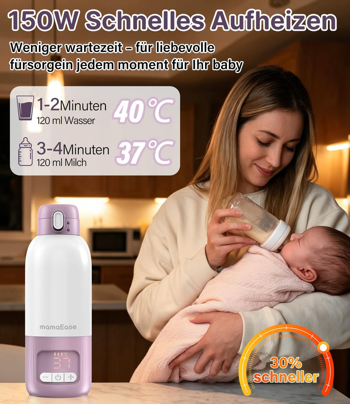 Tragbarer Baby Flaschenwärmer für Unterwegs | Pasteurisier-Funktion + 500ml Kapazität + 16000mAh-Akk