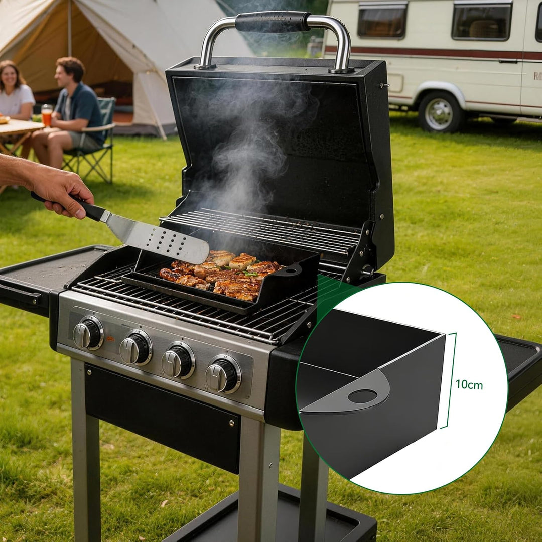 WELL GRILL Plancha-Grillplatte mit Grill-Spachtel Schaber set, Porzellanemailliertem Gusseisen Grill