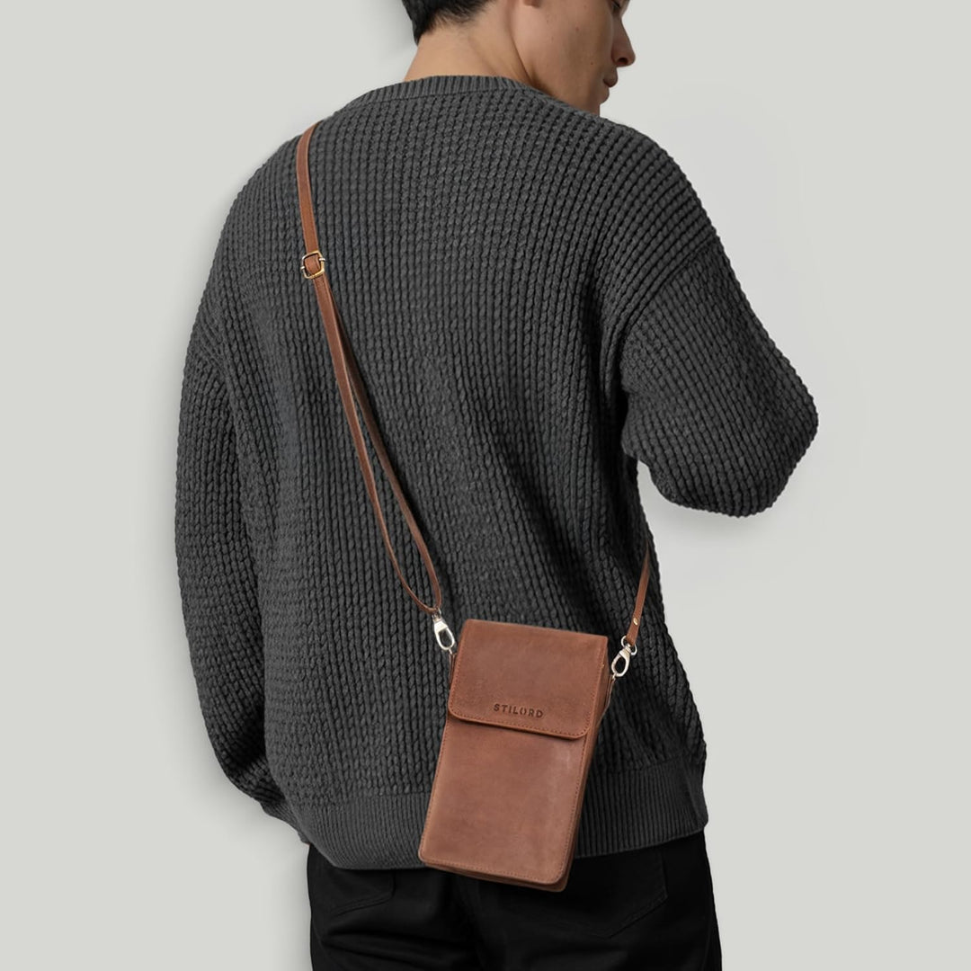 STILORD "Imola Echtleder Handytasche 7 Zoll Damen Herren Vintage Umhängetasche Brustbeutel Leder Dam