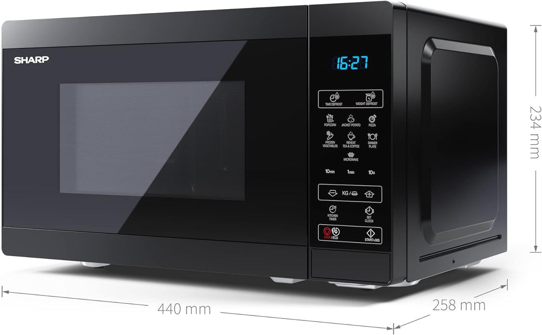 SHARP MS02EB Mikrowelle (Mikrowelle: 800W, 11 Leistungsstufen, Auftaufunktion, Abmessungen: 440x258x