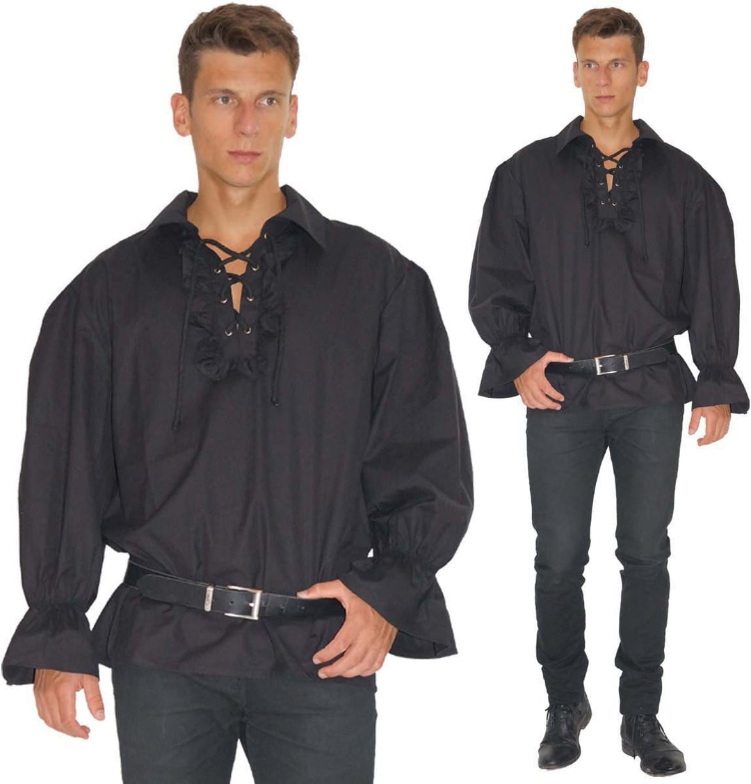 MAYLYNN 147111-XXL - Piratenhemd Rüschenhemd Mittelalter Hemd, Grösse XXL, schwarz XXL Schwarz, XXL