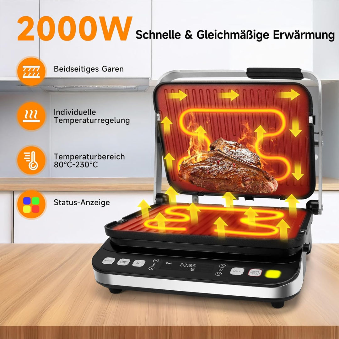 Taylor Swoden Aroma – 2000 W Grill, Sandwichmaker und Panini-Maker, 180º Öffnung, LED-Display und ab