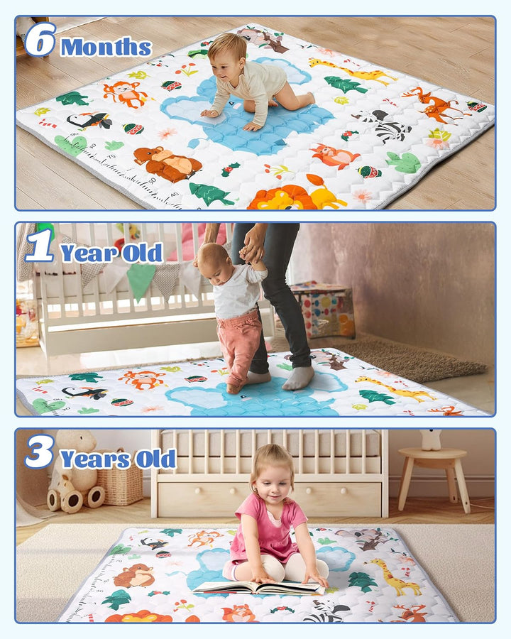 Funsland Krabbelteppich für Baby, Rutschfeste Baby Spielmatte Schadstofffrei 127x127cm, Baumwolle Ti