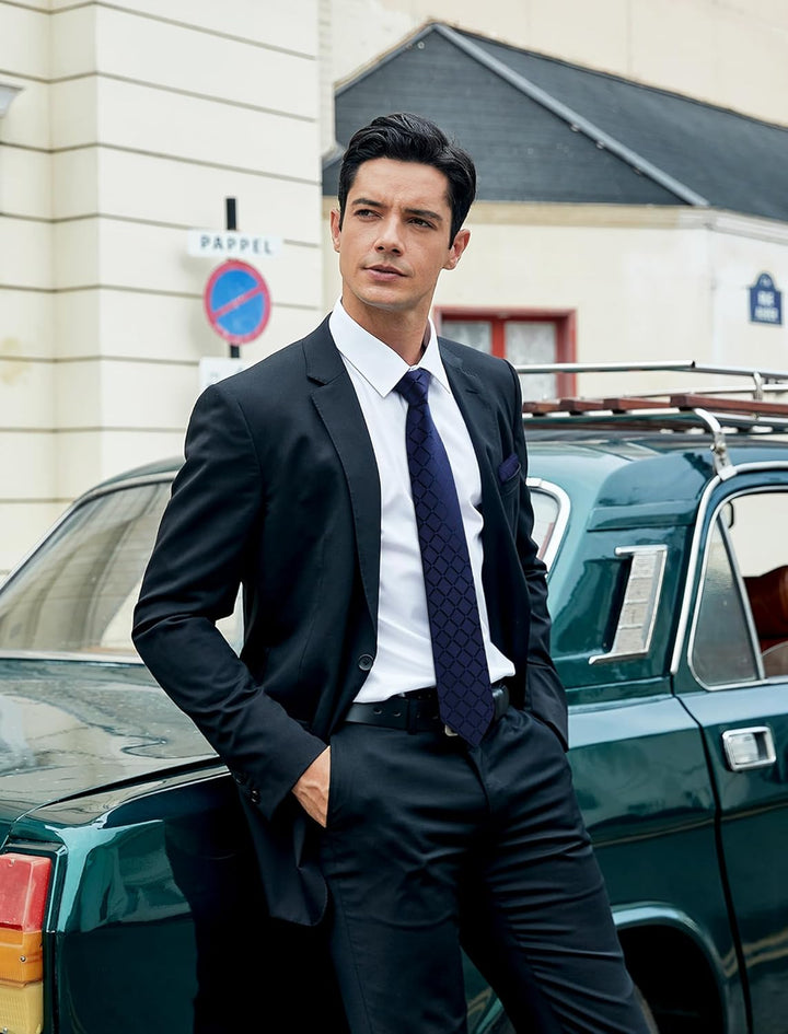 HISDERN Los 3 Stck Herren Krawatte Klassisch Elegante Krawatten und Einstecktuch Seidenkrawatte Set