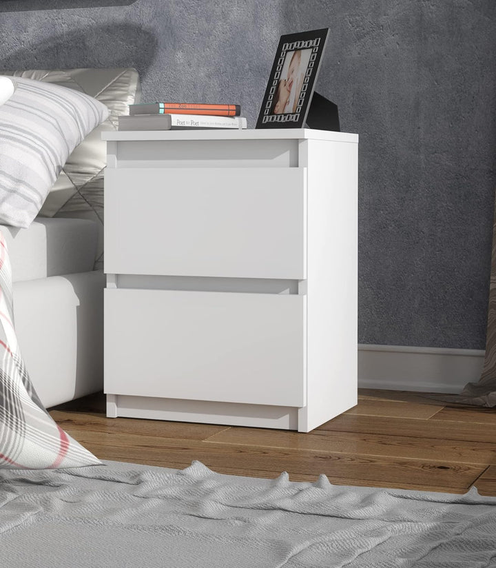 meble masztalerz Nachttisch Weiss Matt 2 Schubladen 40 cm Nachtkommode, grifflose Schubladen, Nachts