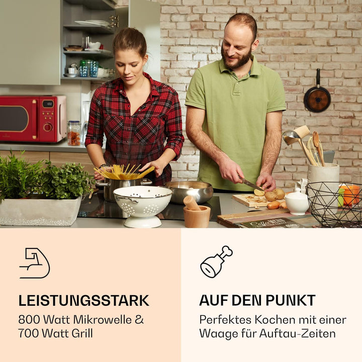 Klarstein Mikrowelle mit Grill, 800 Watt Mikrowelle Klein, 3-in-1Edelstahl-Mikrowelle Rot, Kleine 20