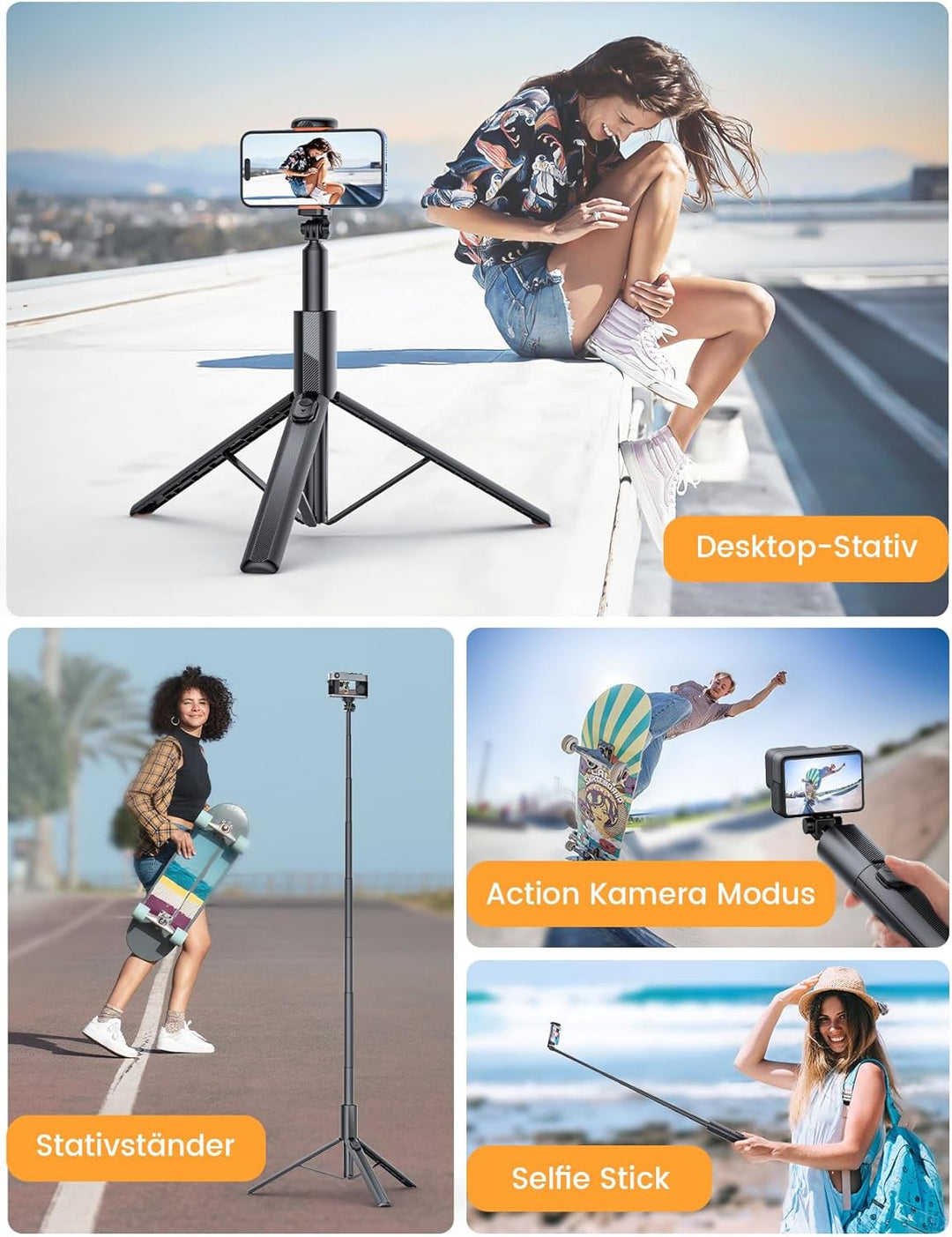 Handy Stativ für Phone Kamera, NT79 180cm Kompakt Foto Videokits Stabil Selfie Stick Handystativhalt