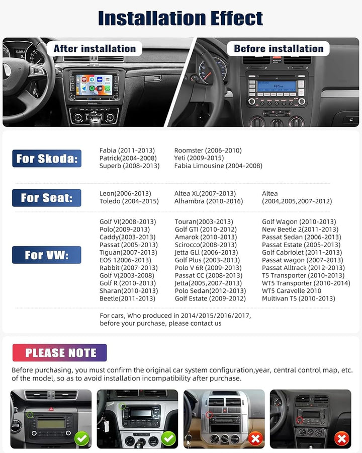 CAMECHO 4+64G Android 15 VW Carplay Autoradio für VW Golf 5 6 Polo Skoda mit NAV Carplay Android Aut