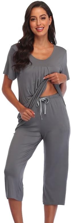 COLORFULLEAF Schlafanzug Damen Still Pyjama Set Zweiteiler Damen Sommer Leichter Kurzarm Nachtwäsche