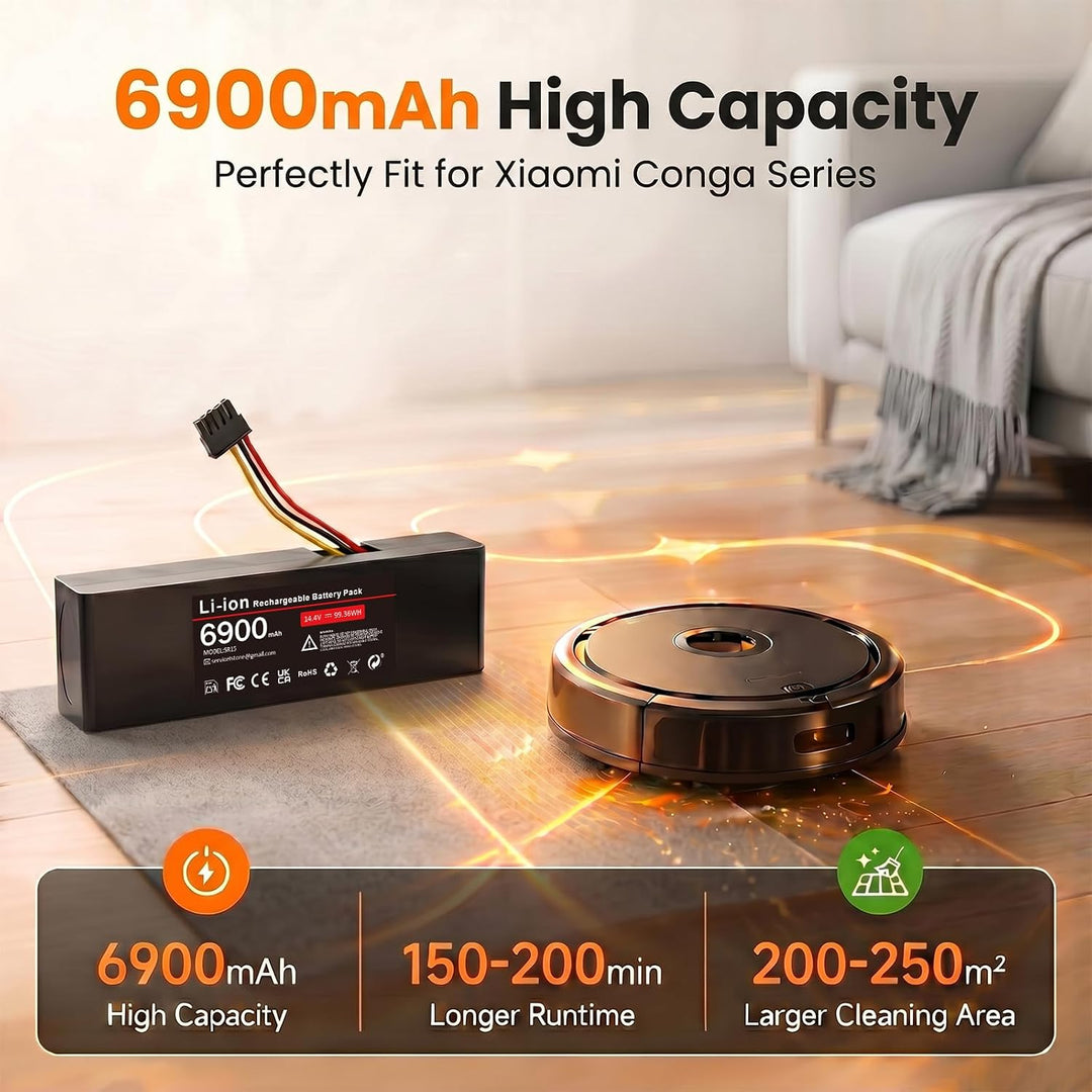 6900mAh Ersatzakku für Xiaomi Mop 2S / Mop Pro/Mop P, 14.4V Li-ion Akku mit Xiaomi Mijia STYTJ02YM /