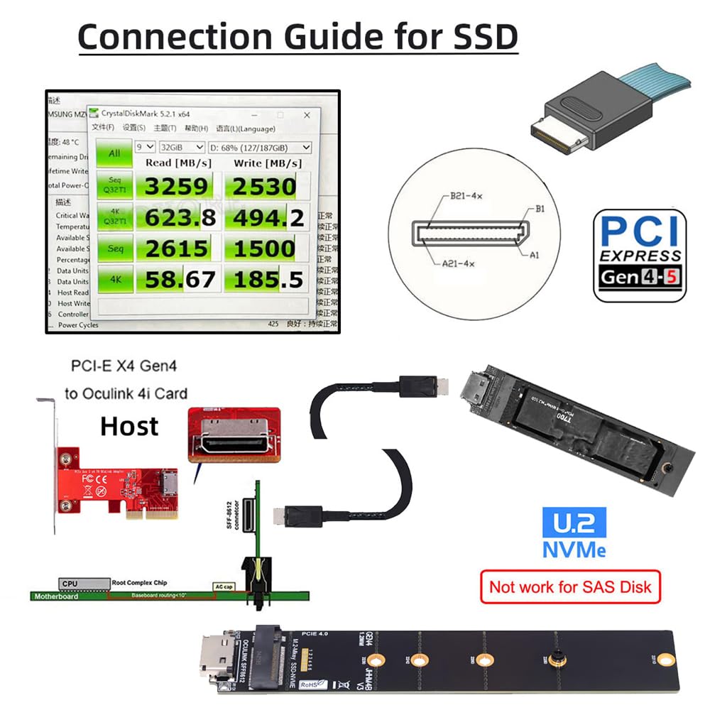 cablecc NVME 2280 PCIe 4.0 M.2 NGFF M-Key auf Oculink SFF-8612 SFF-8611 PCIe SSD PCBA Adapter für Ma