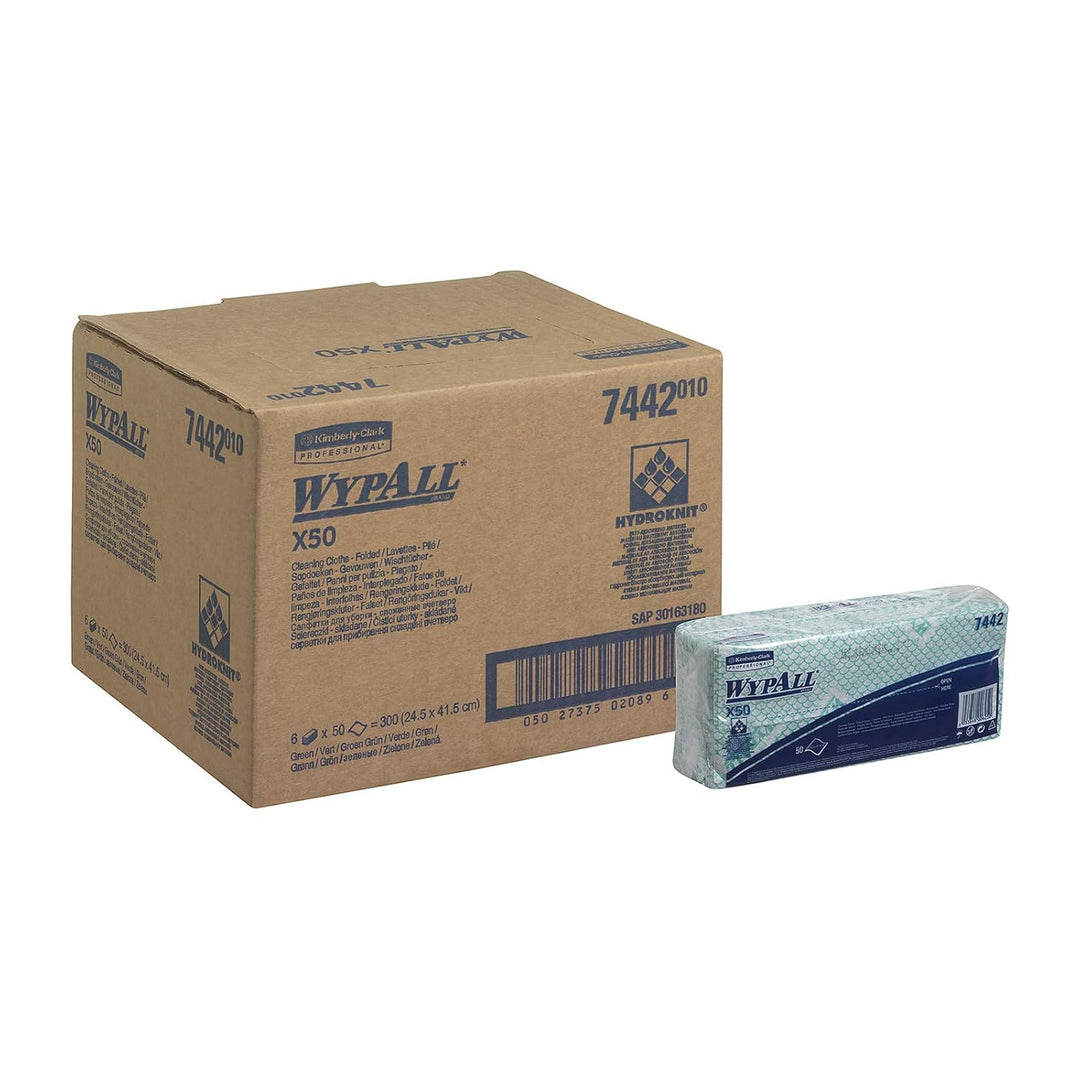 WypAll X50 Farbcodierte Reinigungstücher 7442 Reinigungstücher Grün – 6 Packungen x 50 Farbcodierte