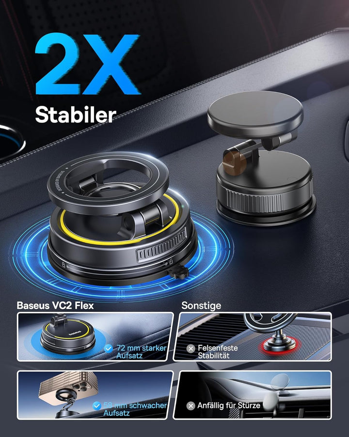 Baseus VC2 Flex Vakuum Magnet Handyhalterung Auto, Magnetische Magsafe Handy Halterung Auto Saugnapf