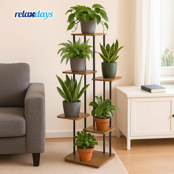 Relaxdays Pflanzenständer, 5 eckige Ebenen, HxBxT: 107 x 58 x 58 cm, Indoor Pflanzenregal, Industria