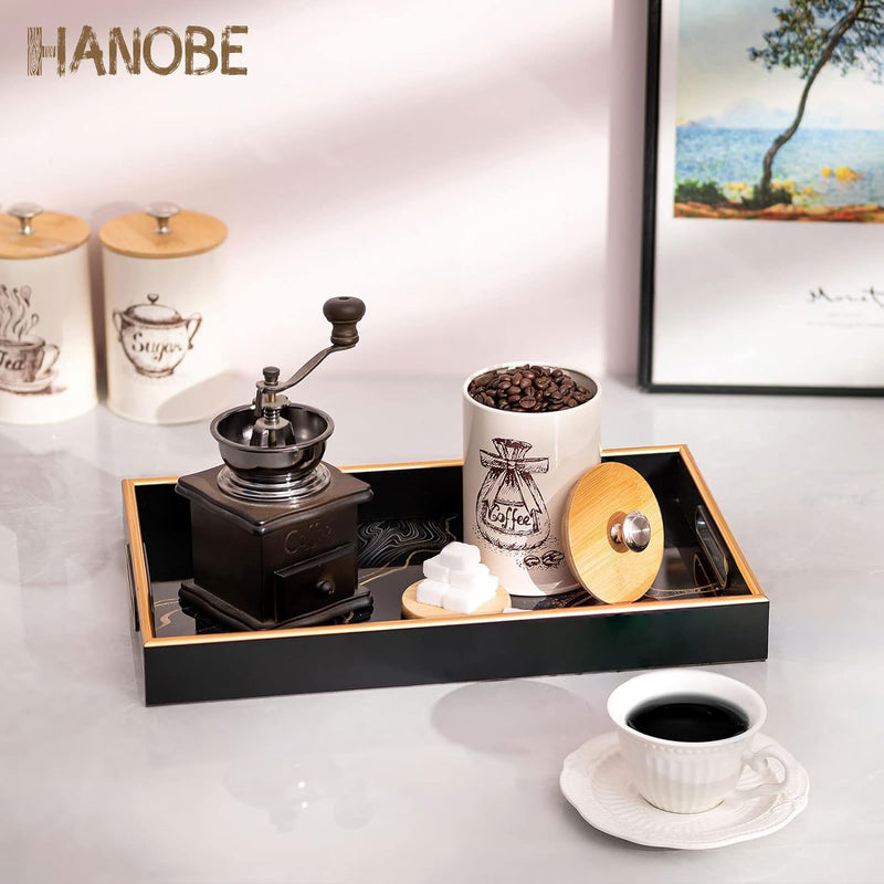 Hanobe Deko Tablett Kaffeetablett Serviertablett: Schwarzes dekoratives Gold Couchtisch Tabletts Dek
