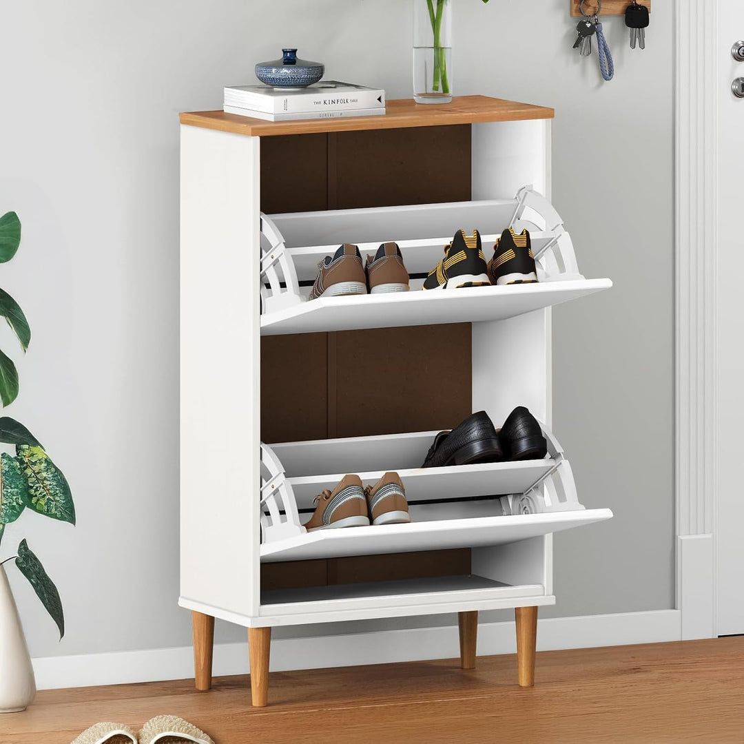 IDIMEX Schuhkipper MIKKA mit 2 Klappen, weiss/Eiche - schmaler Schuhschrank, platzsparende Schuhkomm