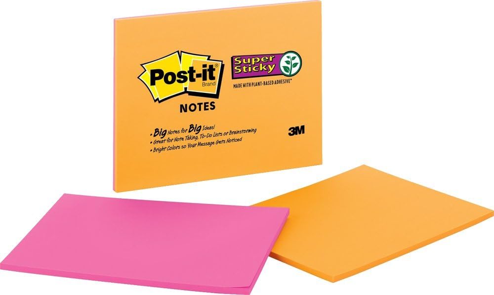 Post-it Super Haftnotizen, 20,3 x 15,2 cm, 2 Blöcke, 2 x Haftkraft, Rio de Janeiro Kollektion, leuch
