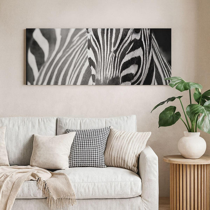 Wandbilder Dekoration Wohnzimmer Tiere Zebra gestreift Panorama Bilder auf Leinwand 120x50cm Leinwan