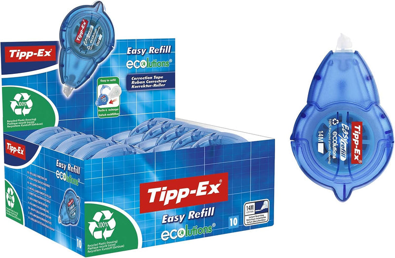 Tipp-Ex Korrekturroller Easy Refill ECOlutions, nachfüllbare Kassette, 14m x 5mm, 10er Pack, Ideal f