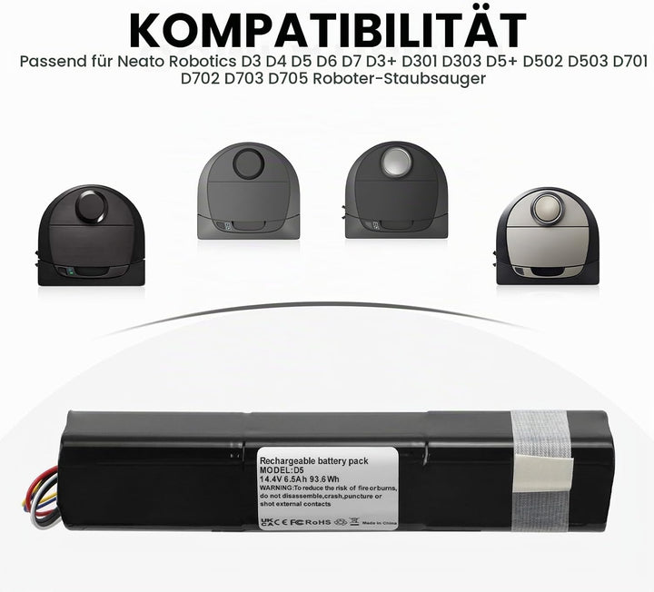 ANTIEE 6500mAh Akku für Neato Robotics D3 D4 D5 D6 D7 D3+ D301 D303 D5+ D502 D503 D701 D702 D703 D70
