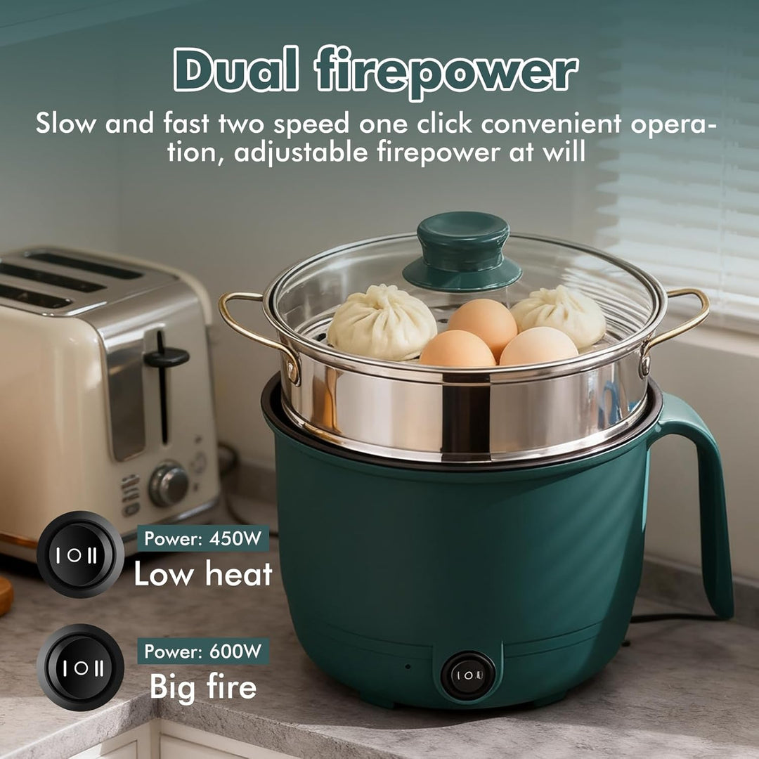 Elektrische Hot Pot 1.5L, Tragbare Mini Antihaft Multikocher, Elektrischer Kochtopf Mit Dampfgarer,