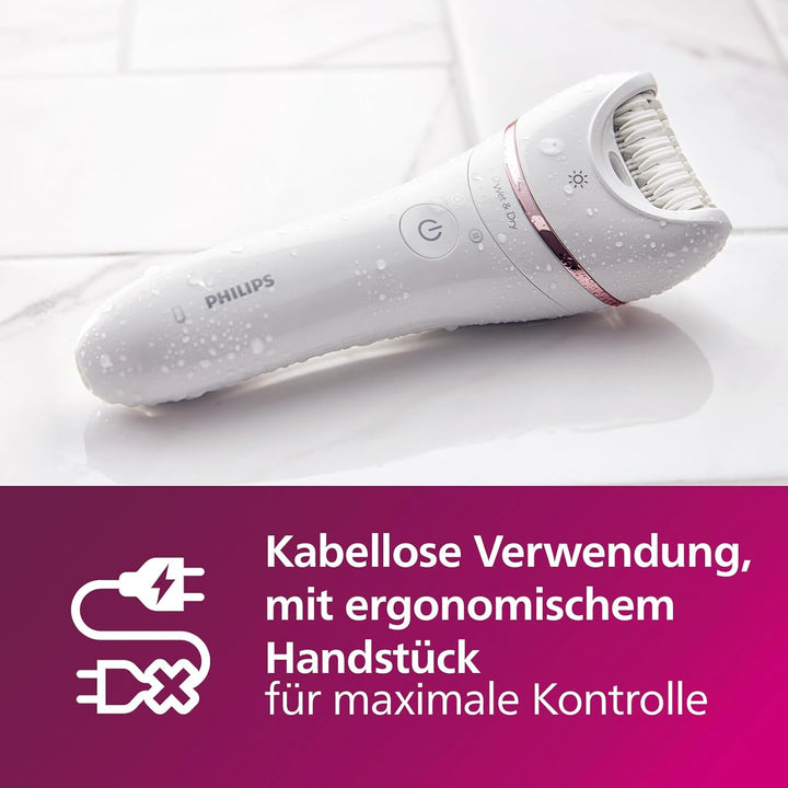 Philips Epilierer Series 8000 - inkl. 8 Aufsätze, kabellos mit Nass- und Trockenfunktion (Modell BRE